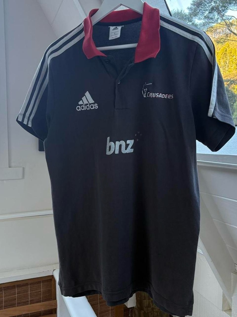 vintage adidas Black Polo Shirt with Red Collar and White Logos